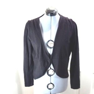 Womens Sz M Black half cardigan, one clasp, long-sleeved,  draw string in back